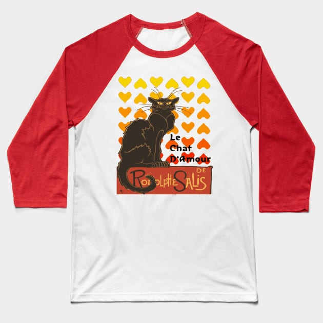 Le Chat D Amour Valentine Cat With Lovehearts Baseball T-Shirt by taiche